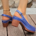 thumbnail image 5 of Rokment Platform Dressy Sandals for Women Ladies Spring Summer Elegant Casual Flower Hollow out Leather Closed Toe Chunky Block High Heels Slingback Dress Shoes Blue Size 6, 5 of 8