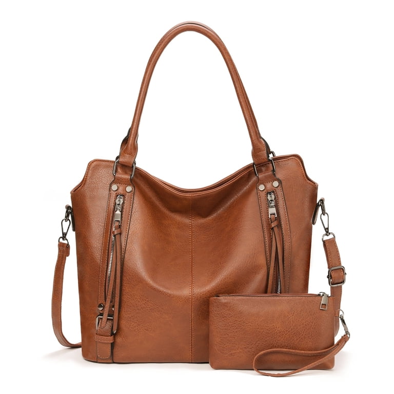 SENDEFN Women's Leather Hobo Tote with Tassel Pockets Brown photo 1