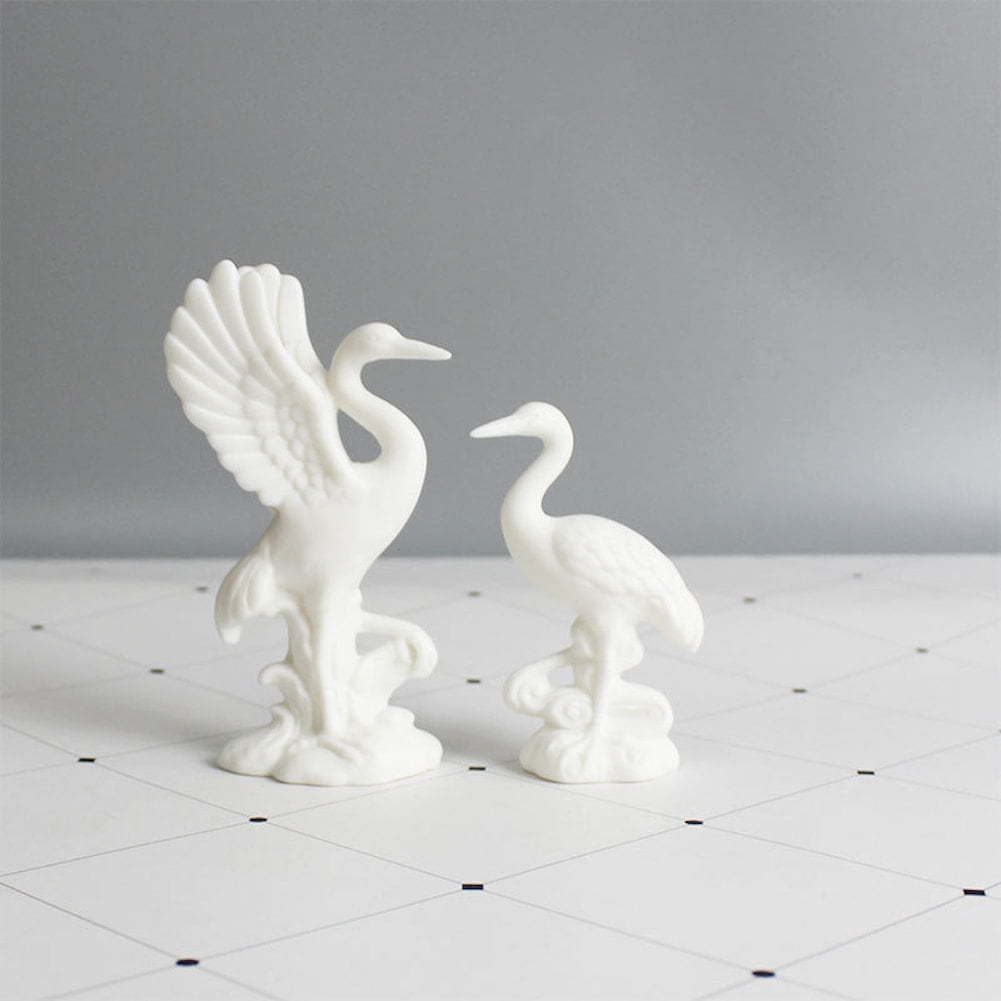 Esaierr Ceramic Crane Figurine Chinese Animal Statue Lucky Bird Figurine Home Decor Jade White Crafts Crane Ceramics Home Decoration