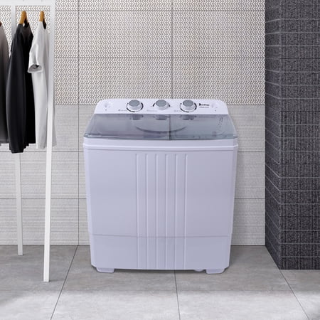 ZOKOP 16.5lbs Portable Compact Twin Tub Laundry Washing Machine Semi-Automatic Washer W/Drain Pump