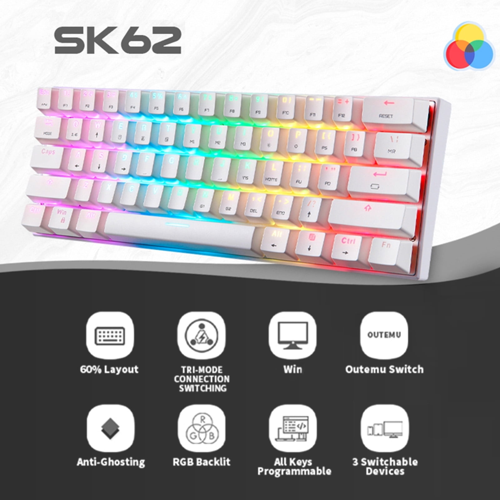 Digital Motospeed SK62 BT Wireless Gaming Mechanical Keyboard 61 Keys RGB Backlight Blue Switch Macro Drive For Laptop PC