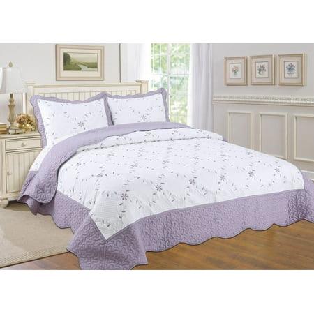 All For You 3pc Reversible Bedspread Coverlet Quilt Set With