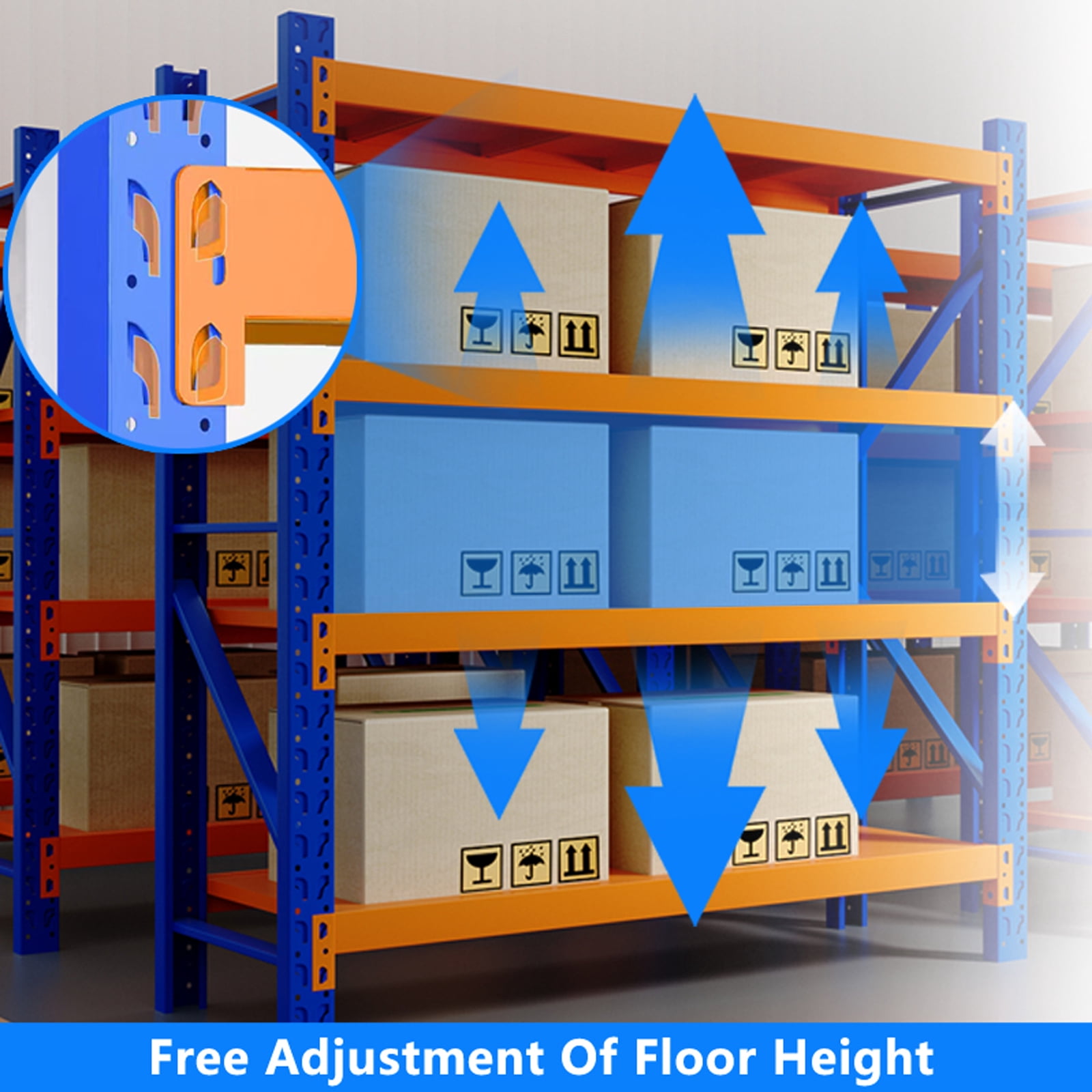 Heavy Duty Storage Rack Shelving Unit, 4-Tier Industrial Warehouse Shelf, Available in Blue-Orange, (Blue and Orange, W78.74*D23.62*H78.74)