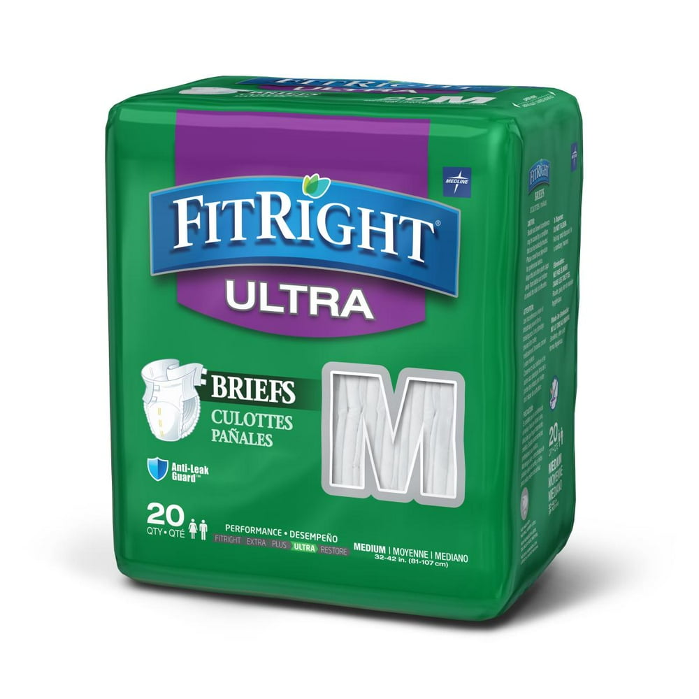 Medline FitRight Ultra Disposable Briefs, Medium 20 Count