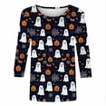thumbnail image 4 of Women Halloween Ghost Pumpkin Bat All Over Print Crew Neck 3/4 Sleeve Casual T-Shirt Black A 4XL, 4 of 5