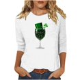 thumbnail image 3 of Yxbdin Womens St Patricks Day T Shirts 3/4 Sleeve Hat Wine Glass Graphic Tees Holiday Crew Neck Shirt Irish Shamrock Tops White XL, 3 of 8