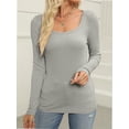 thumbnail image 2 of Long Sleeve Shirts for Women Fall Outfits Knit Tops Scoop Neck Slim Fit Basic Tee, 2 of 6