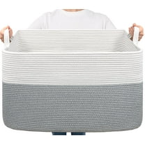 LJSXFI Large Blanket Basket, 72L Rectangle Woven Baskets for Storage, Laundry Basket, 22’’*17’’*12’’, White and Gray