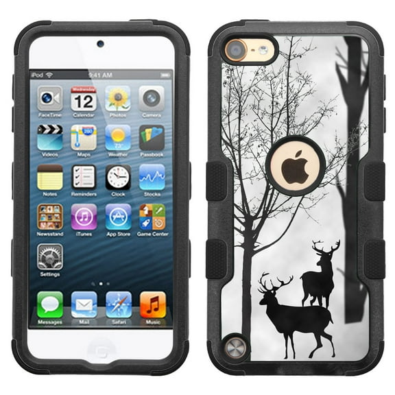 One Tough Shield ® 3-Layer Hybrid Case (Black w/Black Silicone) for Apple iPod Touch 5 5th / 6 6th Generation - Forest Deer