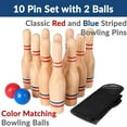 thumbnail image 4 of Premium Wooden Lawn Bowling Skittles Set with 11" Pins and Carrying Mesh Bag - Includes 10 Heavy Solid Wooden Pins and 2 Balls for Indoor and Outdoor Use, 4 of 7