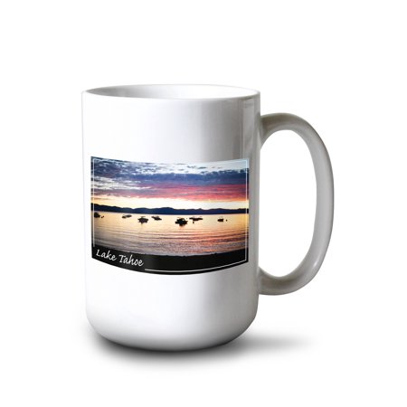 

15 fl oz Ceramic Mug Lake Tahoe Lake and Boats at Dawn Photograph Dishwasher & Microwave Safe