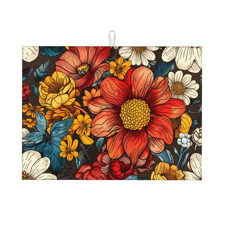 

Sigee Colorful Vintage Floral Pattern for Dish Drying Mat for Kitchen Counter Premium Kitchen Drying Mat 18 x 24 Dish Drying Pad