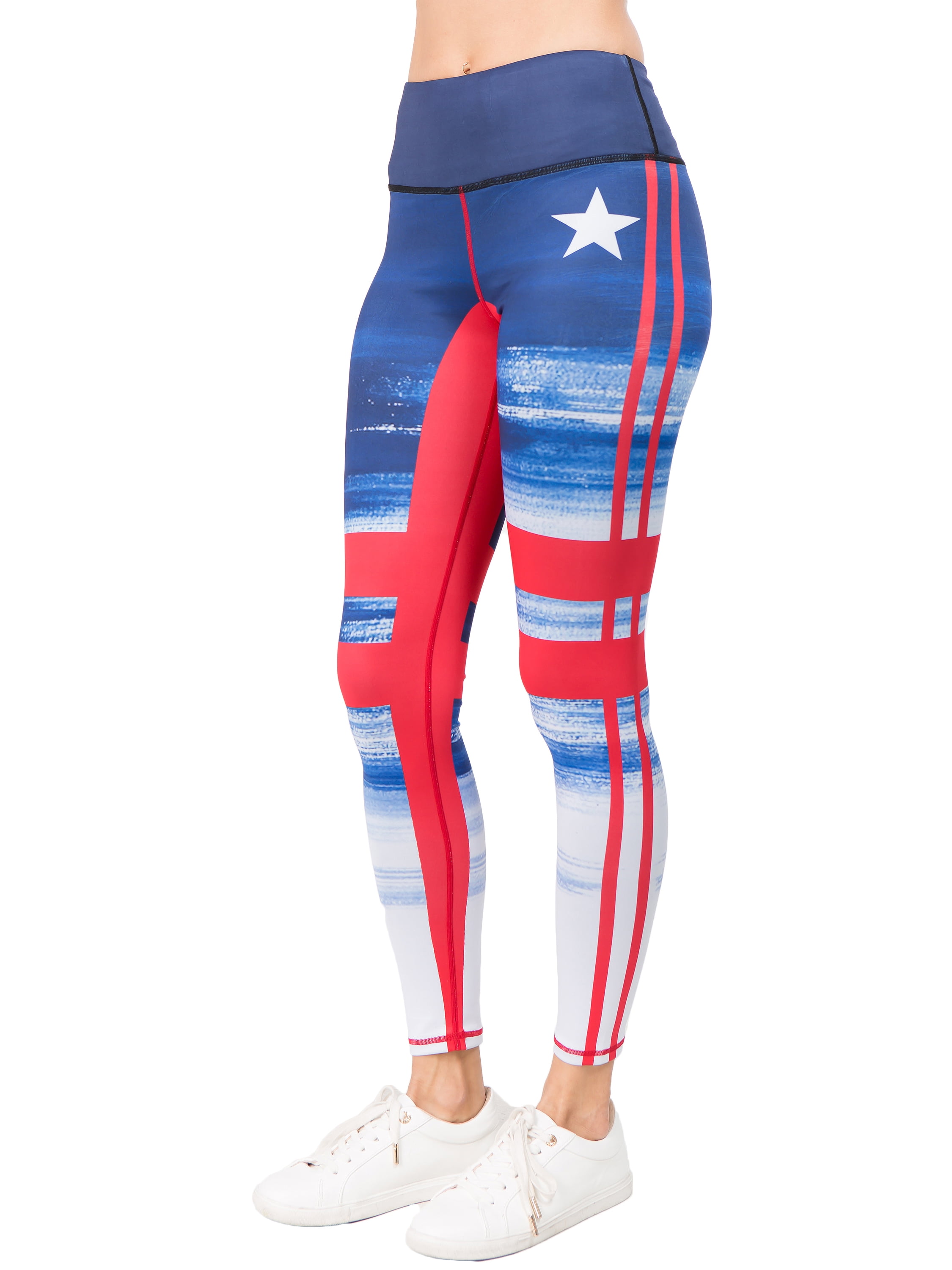 Women Stars & Stripes Quality Active Leggings, Red White Blue, Small 2 ...