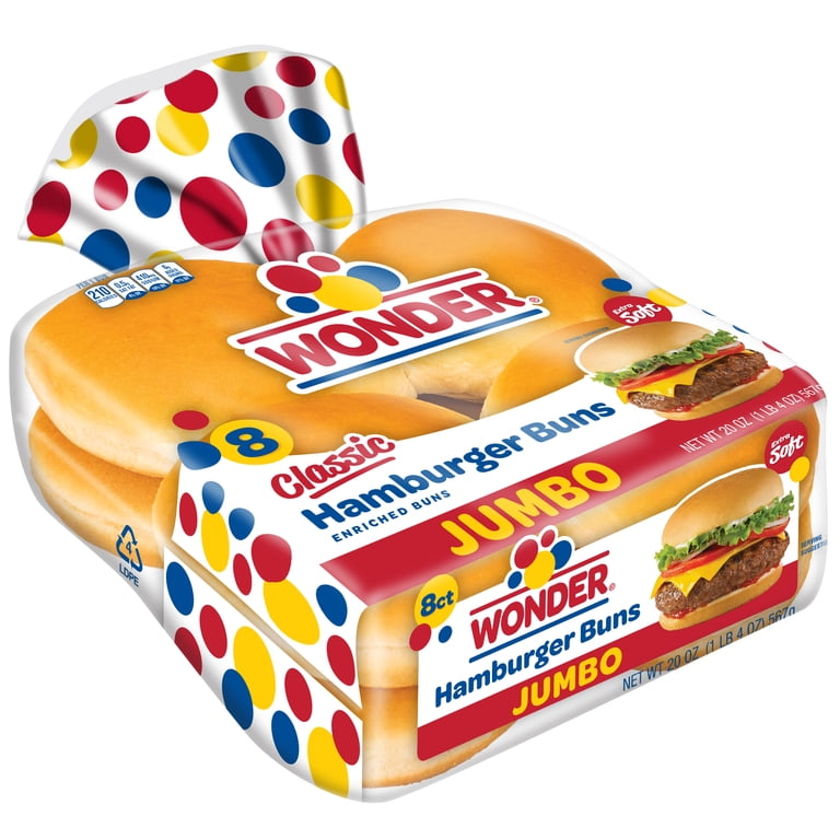 Wonder Jumbo White Bread Hamburger Buns, BBQ Party Essential, 8