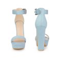 thumbnail image 5 of BLISSFUL STEP Women's Shoes Faux Suede Platform Block Heel Ankle Strap Buckle Open Toe Sandals Light Blue 9, 5 of 6