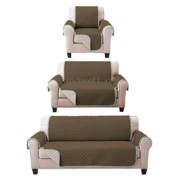 Juego de Protector Cubre Sala Doble Vista Capitonado, Incluye: Protector de Sofá, Love Seat y Sillón Individual. ALMENDRA