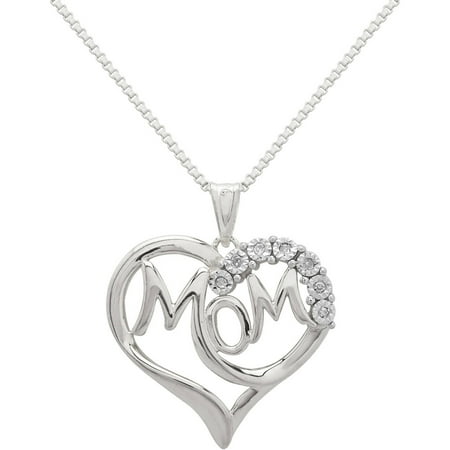 Diamond Accent Sterling Silver Mom in Heart Pendant, 18