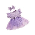 thumbnail image 2 of Musuos Baby Girl Valentine's Day Jumpsuit with Bow Headband 3 6 12 18 24M Short Sleeve Tulle Mesh Ribbed Patchwork Romper Dress, 2 of 10
