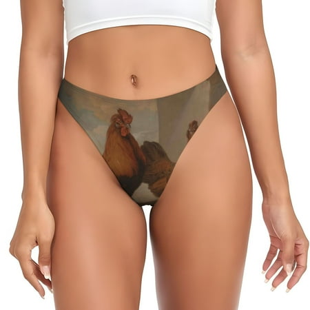 Sigee Oil Painting Chicken And Duck for Women s G-String Panty  Low Rise  Soft Lace Perfect for Everyday Wear or Special Occasions-X-Small