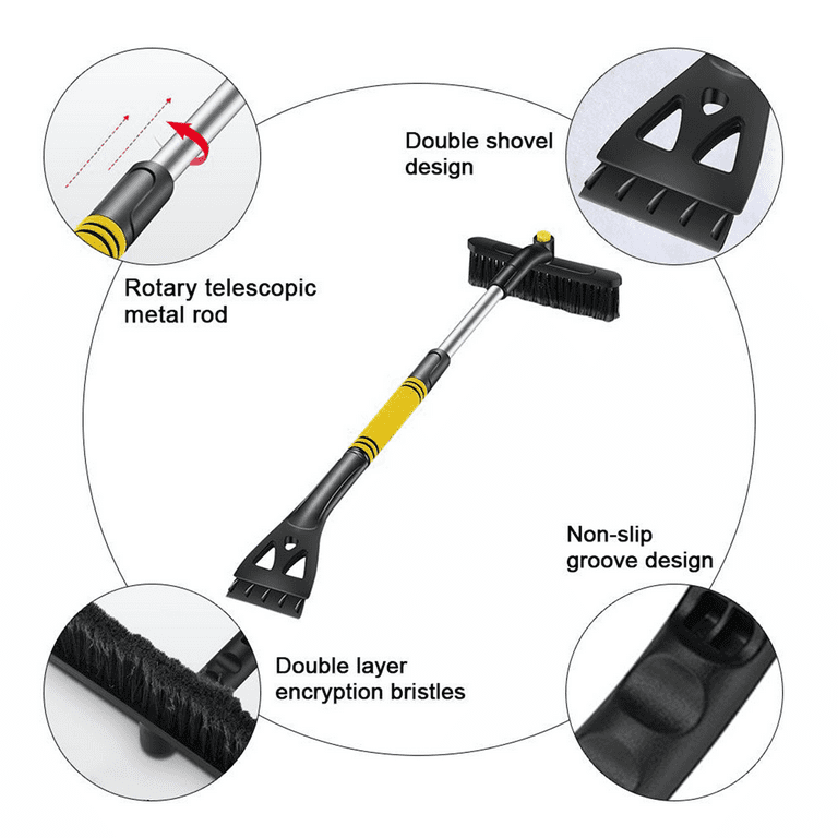 EcoNour 36 3 in 1 Extendable Aluminum Snow Brush and Ice Scraper with 270°  Rotatable Squeegee | Telescoping Brush for Snow Removal | Windshield Ice