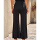 thumbnail image 3 of Pantalones De Pierna Ancha Ajuste Casual Color Puro Elasticidad Transpirable Rayas Mujer Pantalones Largos Negro M, 3 of 5