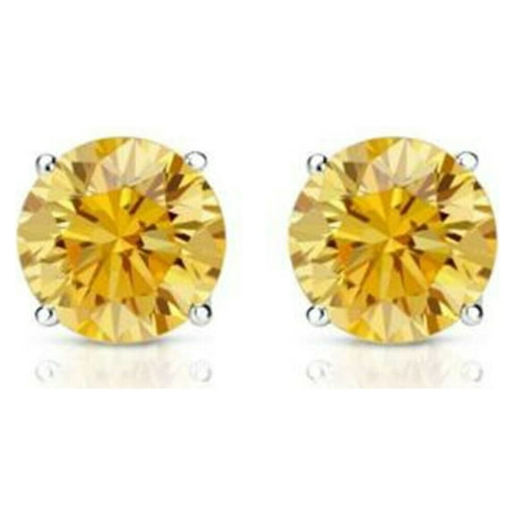 2 Ct Womens Gift Solitaire Stud Earrings Yellow Diamond in 14K White Gold Plated Silver