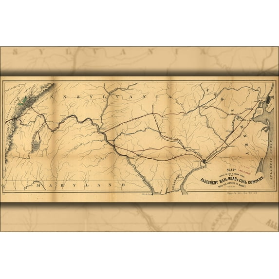 24"x36" Gallery Poster, Map of coal & timber of Allegheny RailRoad 1850