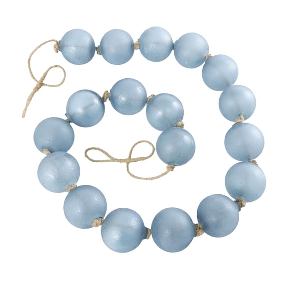 DecMode Handmade Round Extra Long Frosted Orb Blue Glass Garland with Tassel with Knotted Jute Rope