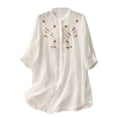 thumbnail image 2 of HLKJKLS Winter Clothing For Women New Chinese Embroidered 3/4 Sleeve Shirt Cotton Loose Mid Length Winter White M-3Xl, 2 of 6