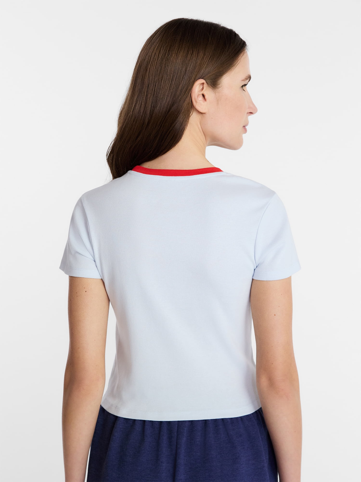 Disney Women's Mickey Stars and Stripes Graphic Baby Tee with Short Sleeves, Sizes XXS-XXL