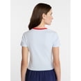 thumbnail image 3 of Disney Women's Mickey Americana Stars and Stripes Graphic Baby Tee with Short Sleeves, Sizes XXS-XXL, 3 of 10