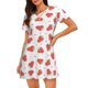thumbnail image 1 of Fotbe Hand Drawn Strawberry Bata de Dormir para Mujer con Estampado, Camisón de Algodón de Manga Corta, Ropa de Dormir Casual, 1 of 6