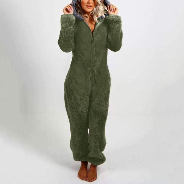 Combinaison à Manches Longues pour Femmes Combinaison à Capuche Pyjama Décontracté Hiver Chaud Combinaison de Nuit Combinaisons pour Femmes en Liquidation