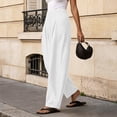 thumbnail image 7 of Only Moment Formal Casual Linen Pants Soft Fabric Casual Pants Flowy Wide Leg Beach Trousers with Pockets White,2XL, 7 of 7