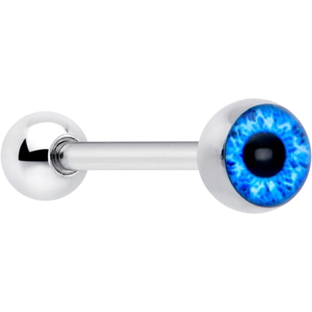 Body Candy 14G Women 316L Stainless Steel Open Blue Eye Mens Barbell Tongue Ring Body Piercing Jewelry 5/8”