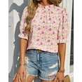 thumbnail image 3 of FreshPretty Women's Summer Boho Shirt Top Ruffle Short Sleeve Frill Trim Mock Neck Floral Solid Casual Blouses Shirts Tops, 3 of 5