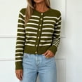 thumbnail image 2 of NSLGXD Women Striped Crew Neck Cropped Cardigan Sweater Button‑Down Long Sleeve Knit Tops Relaxed Fit Soft Lightweight Casual Trendy Fall Winter Sweaters S-2XL, 2 of 5