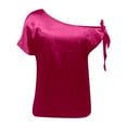 thumbnail image 5 of MIXUE Boho Tops For Women Summer Satin Solid Color Off Shoulder Sleeveless Vest T Shirts Holiday Wear,Red,XL, 5 of 5