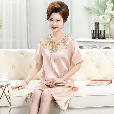 

QWZNDZGR Summer Faux Silk Female Nude Sleepwear Ladies Nightwear Dress for Womens Nightgowns Sleepshirts Elegant Nightgowns Home Dresses