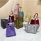 thumbnail image 2 of Fashion Silk Women Bucket Bag Luxury Suede Cowhide Leather Female Party Handbag Lady Shopping Shoulder Bag With Top Handles, 2 of 5