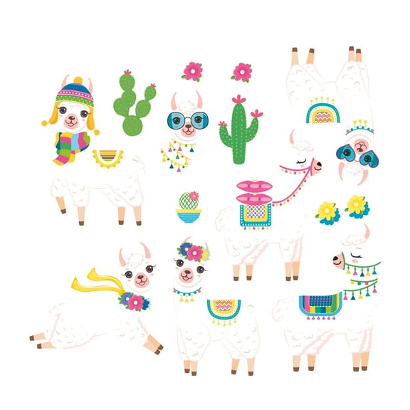 LLAMA - Removable Vinyl Art Domestic Llama Decoration Multicolored Accessorized Alpaca Animals Design Kids Room Wall Decal Sheet - Home Art Camel Like Animals Adhesive Décor Wall Sticker 10" x 10"