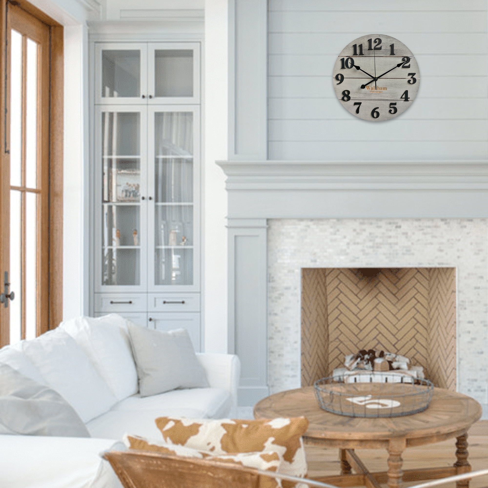 Waltham Real Wood Wall Clock, 12 inch, Battery Operated, Grey Finish - Made from Real Wood – not Particle Board or MDF- 100% Real Wood!