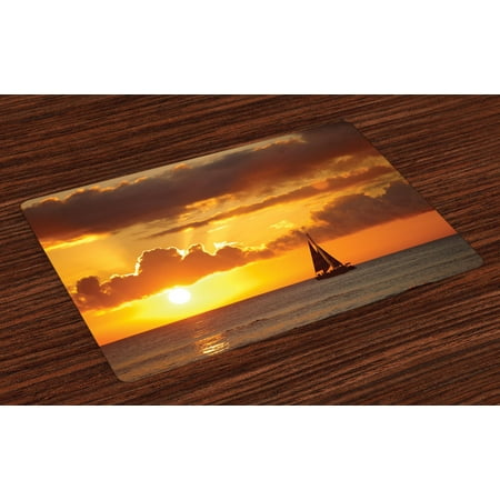 

Sailboat Placemats Set of 4 Last Rays of Sun over Ocean Sail Boat Freedom Relaxing Mediterranean Washable Fabric Place Mats for Dining Room Kitchen Table Decor Marigold Dark Orange by Ambesonne