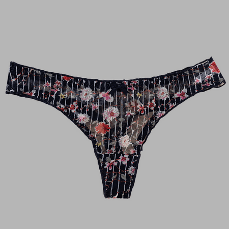 Fulorrnie Women s Low Rise Floral Lace Thong Panties Sheer Mesh T Back Underwear Stretch Nylon Spandex  Blue  One Size
