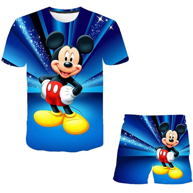 Baby Mickey Mouse Sets Girls Fashion Disney Suits Summer Short Sleeves Tops Tees + Short Pants 2pcs/Outfits Clothing 1-14 Years12T Gao Jinjia LED