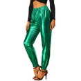 thumbnail image 1 of Pantalones metálicos para mujer, brillantes, brillantes, con cintura elástica, pantalones de chándal holográficos, ropa de calle Punk Hip HopVerde S, 1 of 6