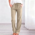thumbnail image 2 of Women's Elastic Waist Drawstring Pants Lightweight Straight Leg Casual Trousers Summer Loose Versatile Long Pants with Pockets, 2 of 9