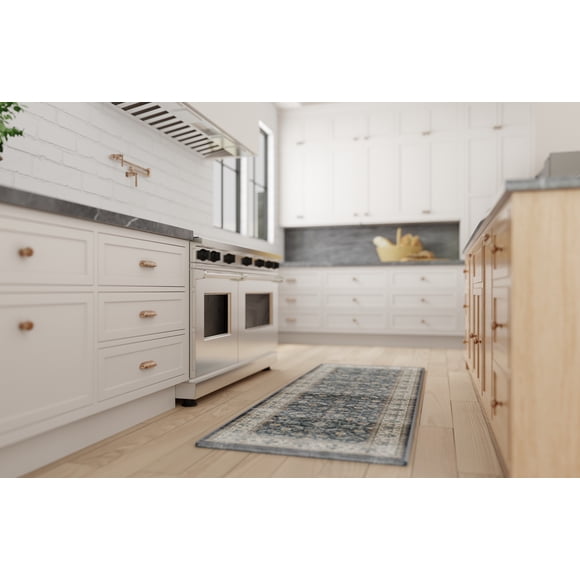 Mainstays Tapis coureur lavable en mousse mémoire de style persan pour le couloir et la Cuisine, Adulte, bleu, 2 x 6 pi