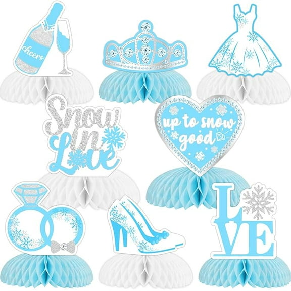 8Pcs Winter Bridal Shower Honeycomb Centerpieces, Snow in Love Bachelorette Diamond Ring Table Centerpieces Decoration, Winter Up to Snow Good Wedding Engagement Table Decor