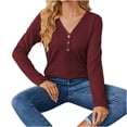 thumbnail image 4 of WXLWZYWL Womens Long Sleeve Knit Sweaters Button Up Henley V Neck Collared Batwing Pullover Sweater Basic TeesCasual Loose Ribbed Jumper Tops, 4 of 5